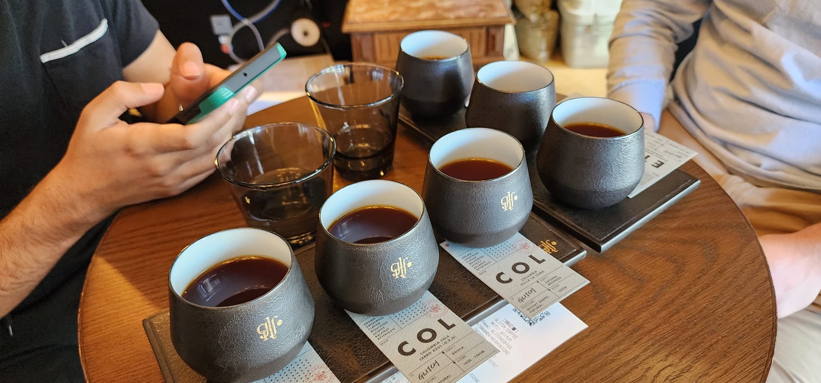 A filter-coffee tasting flight at Glitch Coffee in Tokyo